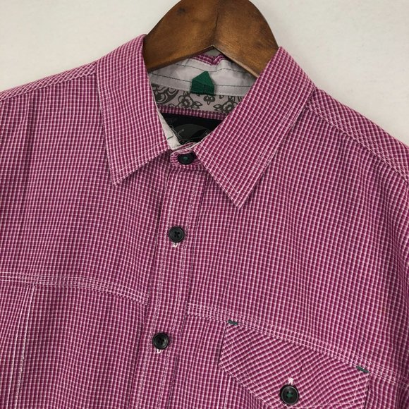 Drill Men's Size Medium Red Purple Button Down Collared Long Sleeve Shirt - Picture 3 of 10